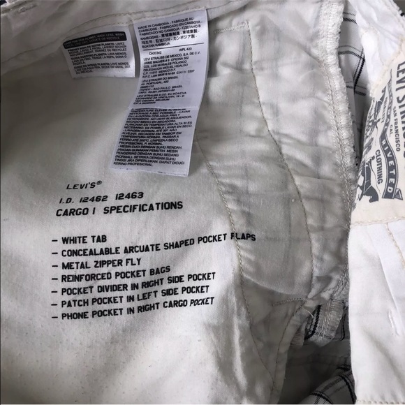 Levis 36 Shorts Cargo White Blue Checks Plaid A - Picture 8 of 8